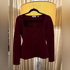 Babaton Burgundy Square Neck Blouse